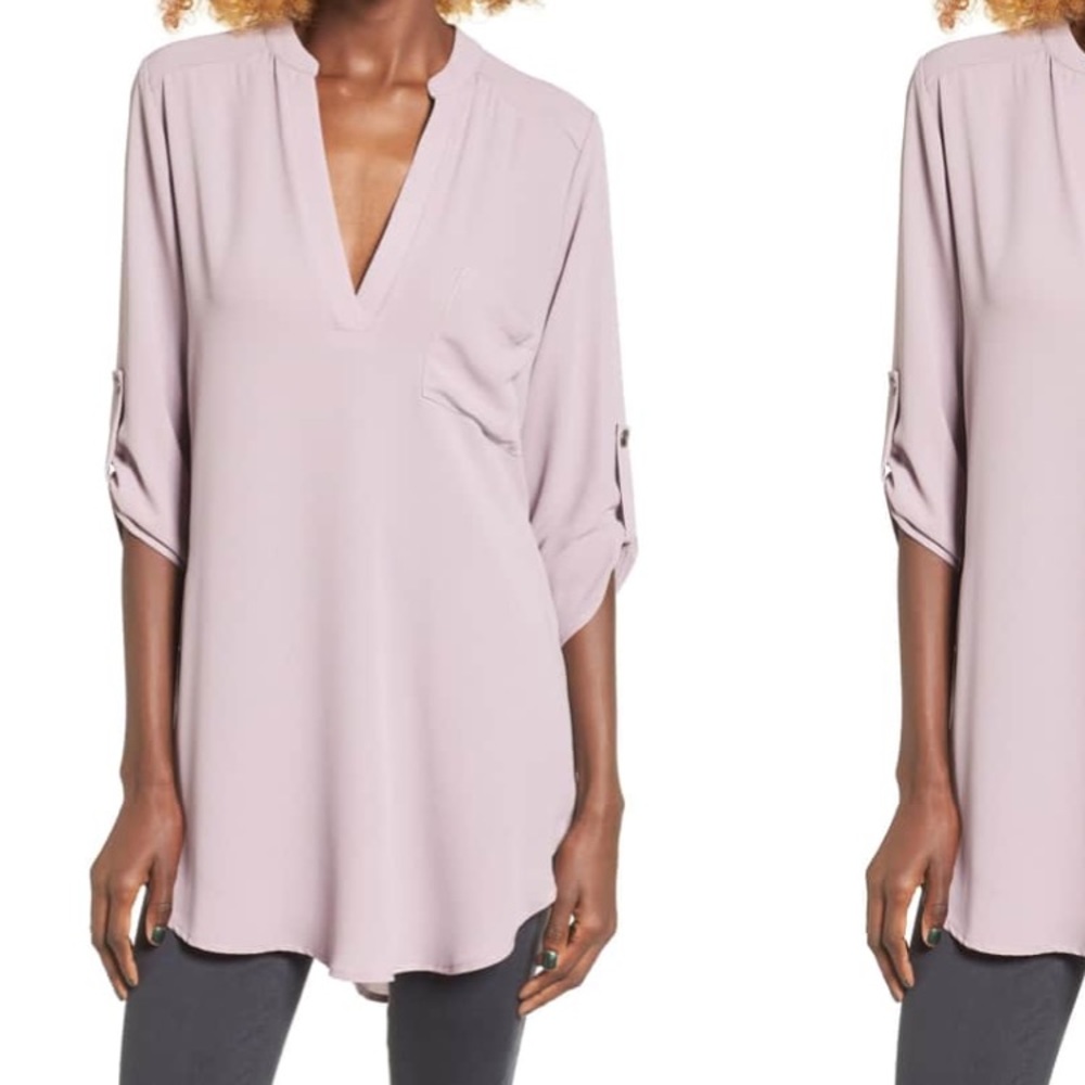 Lush roll tab sleeve v-neck tunic, size XS